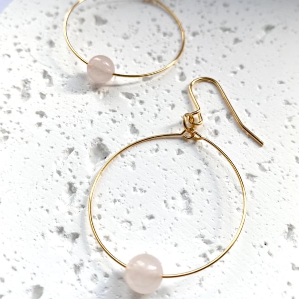 Large Orb Hoop Earrings - Rose Quartz