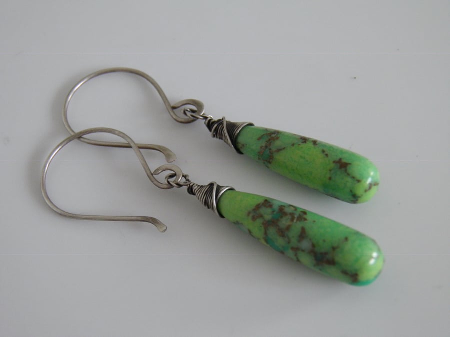Green Mohave Turquoise Gemstone Earrings