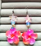 Hawaii hibiscus dangle earrings, midnight sun inspired 