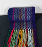 13.Hand woven Navy Blue Long Scarf With Multicoloured Warp In A Zig Zag Design. - Image 4