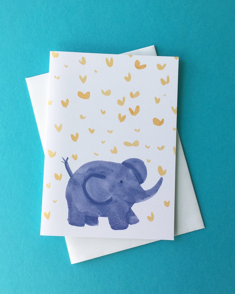 Cute Baby Elephant  with butterflies - baby card or friend birthday card