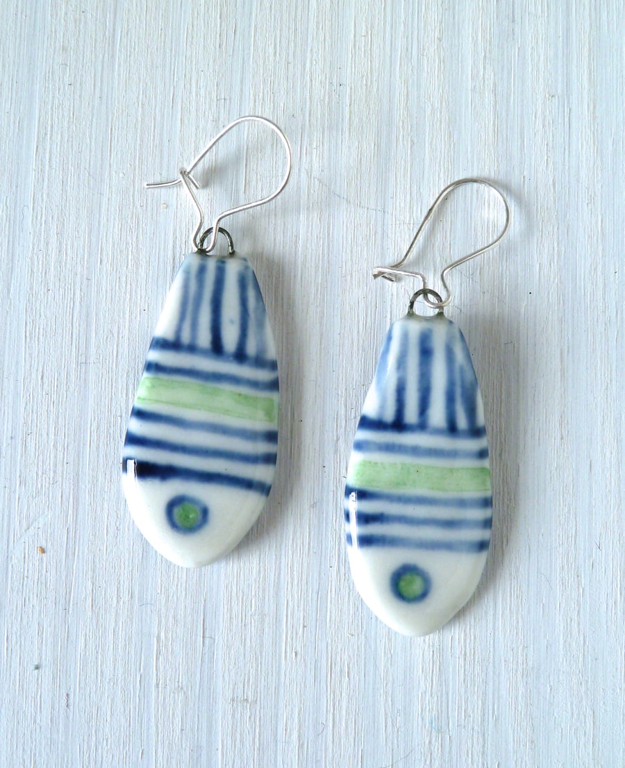 Delicate porcelain drop earrings, hand made in Hampshire