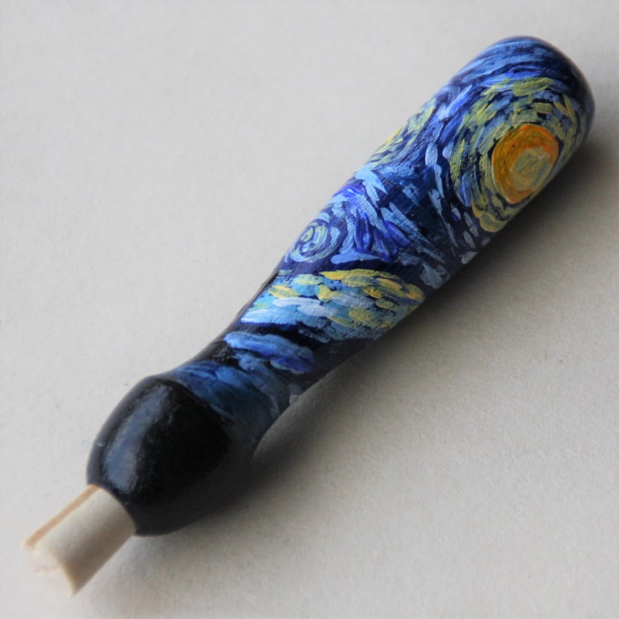 'Starry Night' needle grip hand painted wooden tool for needle felting 