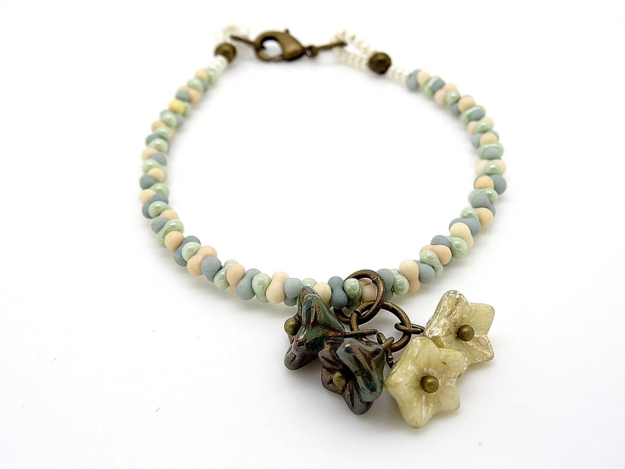 Peanut Bead and five petal flower bracelet