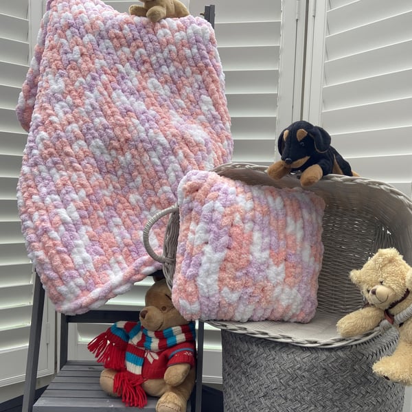 Super Soft Chunky Hand Knitted Baby Blanket (Colour: Dolly Mixtures)