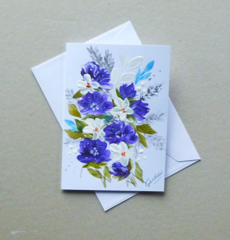 hand painted floral blank greetings card ( ref FA 126 G2 )