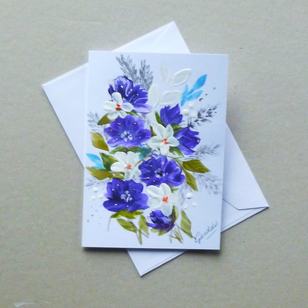 hand painted floral blank greetings card ( ref FA 126 G2 )