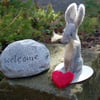 Needle Felt Hare - wool hare - hare ornament.  Valentine hare, hare with heart
