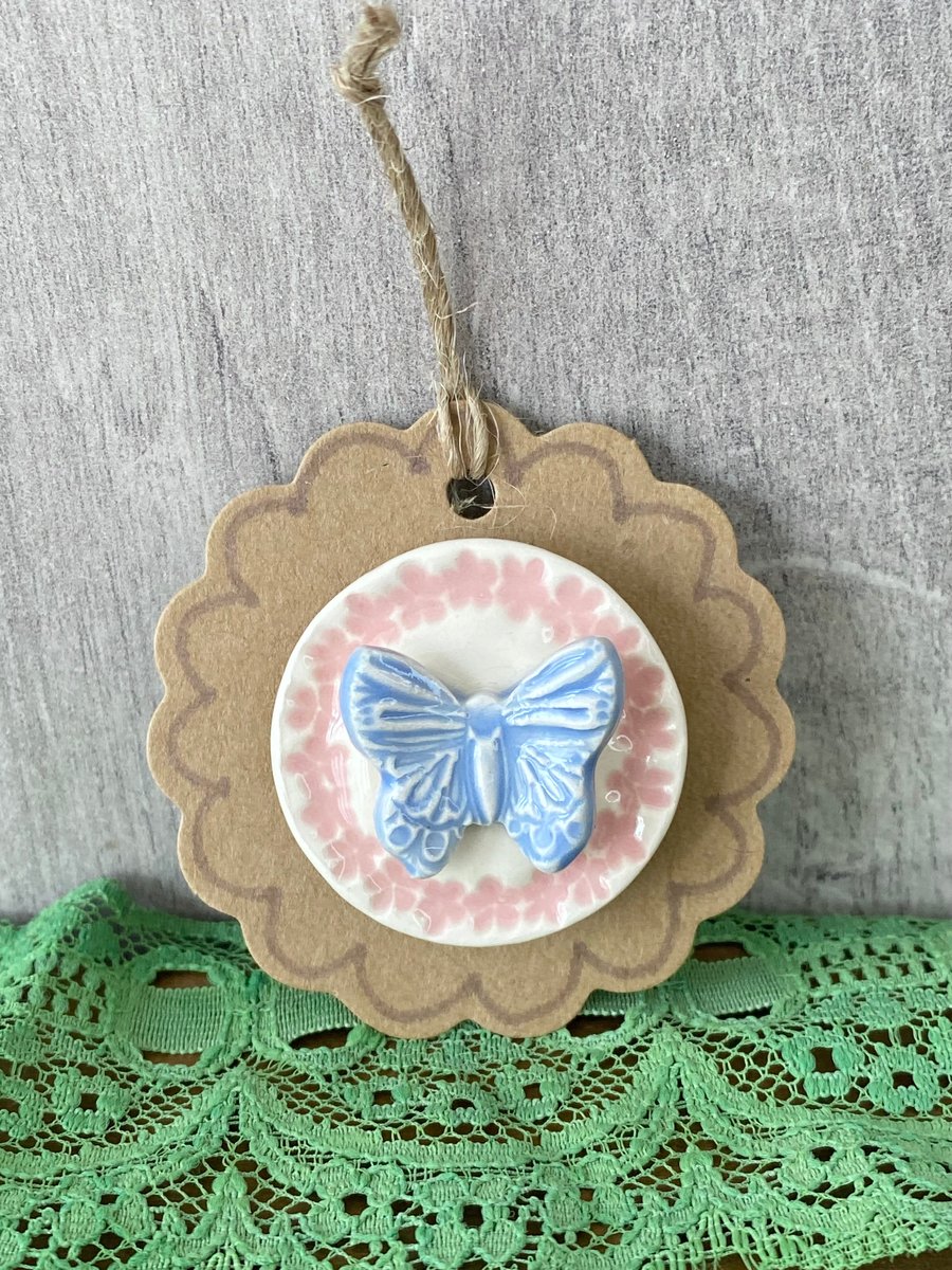Ceramic butterfly magnet pale blue