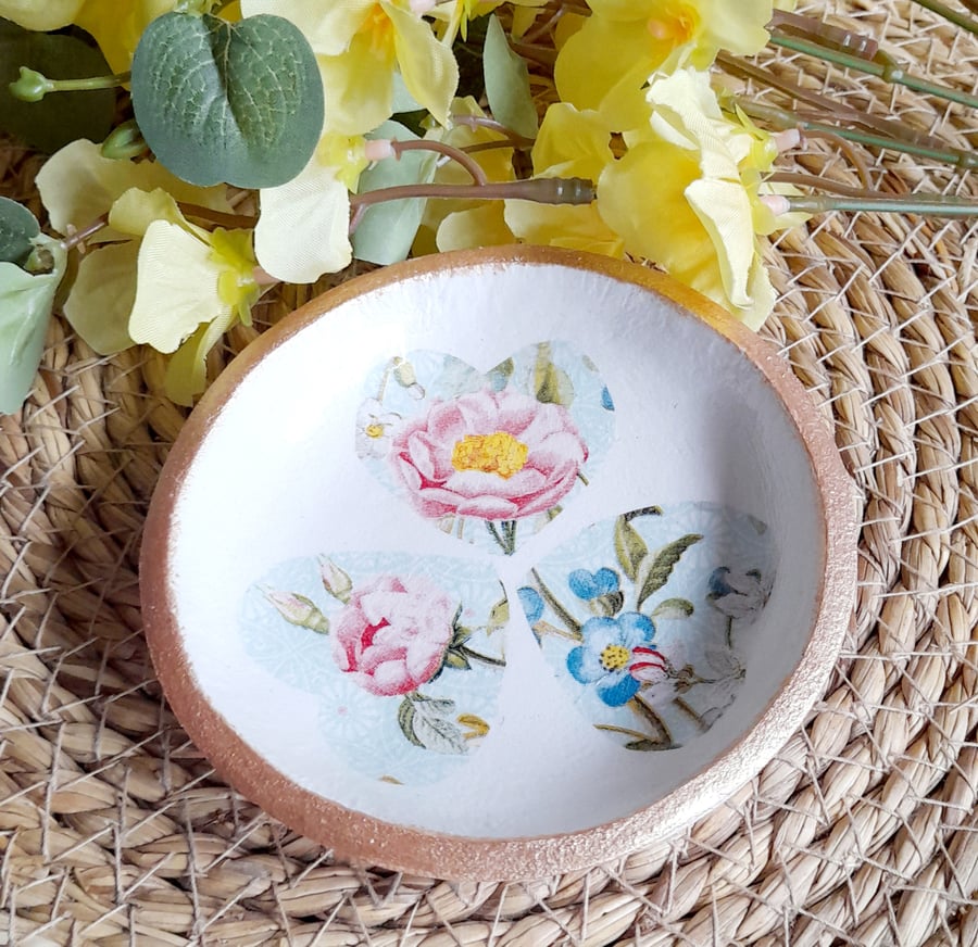 Floral Hearts Clay Trinket Dish 