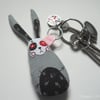 embroidered fabric keyring - zombie rabbit
