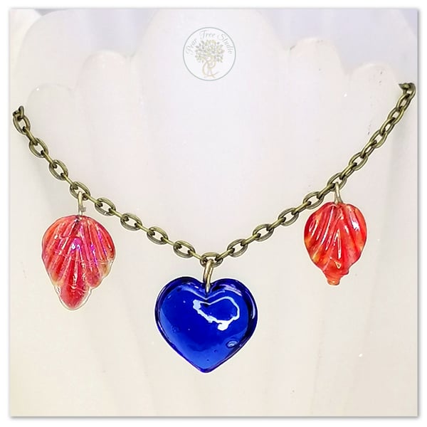 Handmade necklace with red and blue glass beads