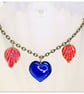 Handmade necklace with red and blue glass beads