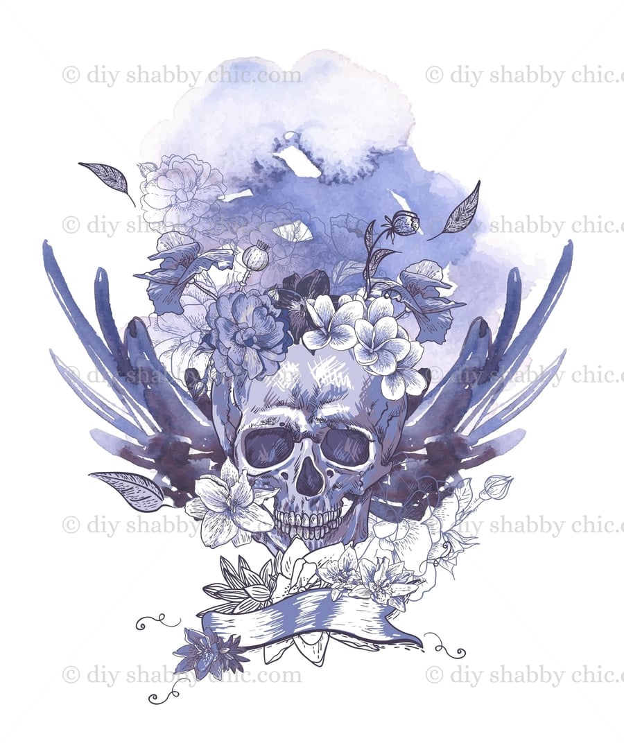 Waterslide Wood Furniture Decal Vintage Image Transfer Shabby Chic Blue Skull