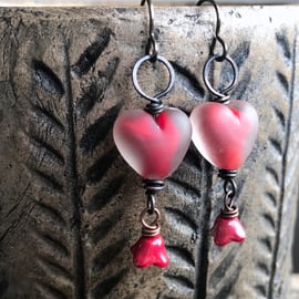 Red Lampwork Glass Heart Earrings – One of a Kind Handmade Jewellery. Gift Idea