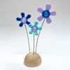 Fused Glass Happy Hippy Flowers (Blues) - Handmade Fused Glass Sculpture