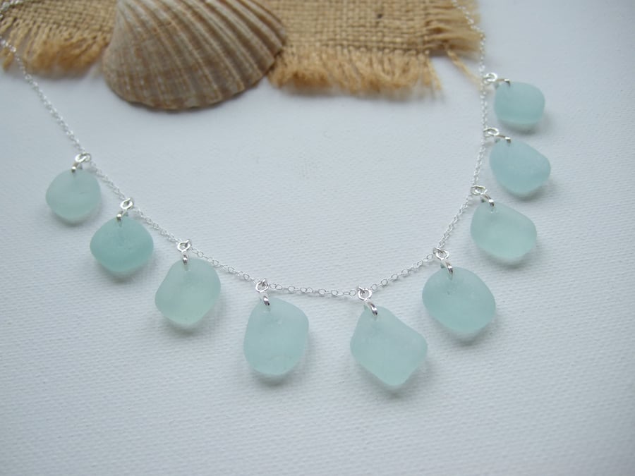 Seaham sea foam sea glass necklace, beach glass necklace, multi pendants large