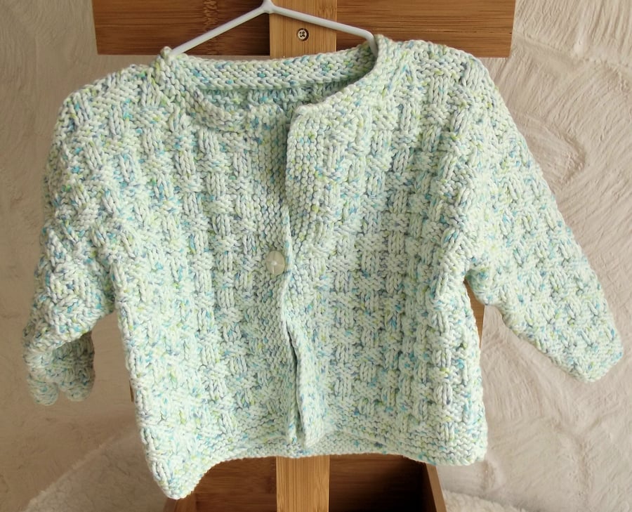 Babies Handknitted Jacket Cardigan, Green and Turquoise, 12 to 18 monthes, hm70