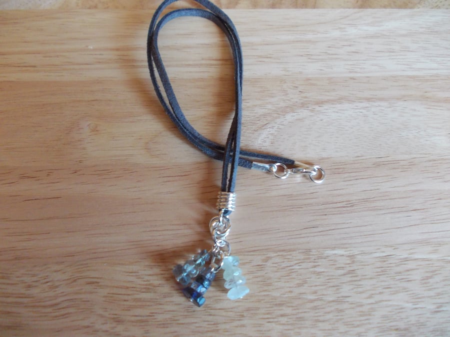 Aquamarine, iolite and blue fluorite pendant