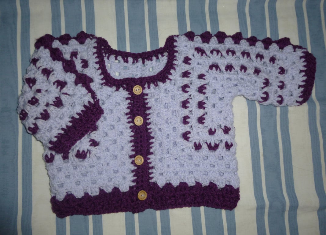 mauve purple toddler crochet hexagon cardigan ( ref FA 643 K4 )