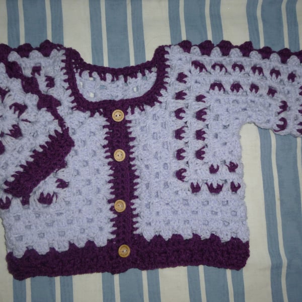 mauve purple toddler crochet hexagon cardigan ( ref FA 643 K4 )