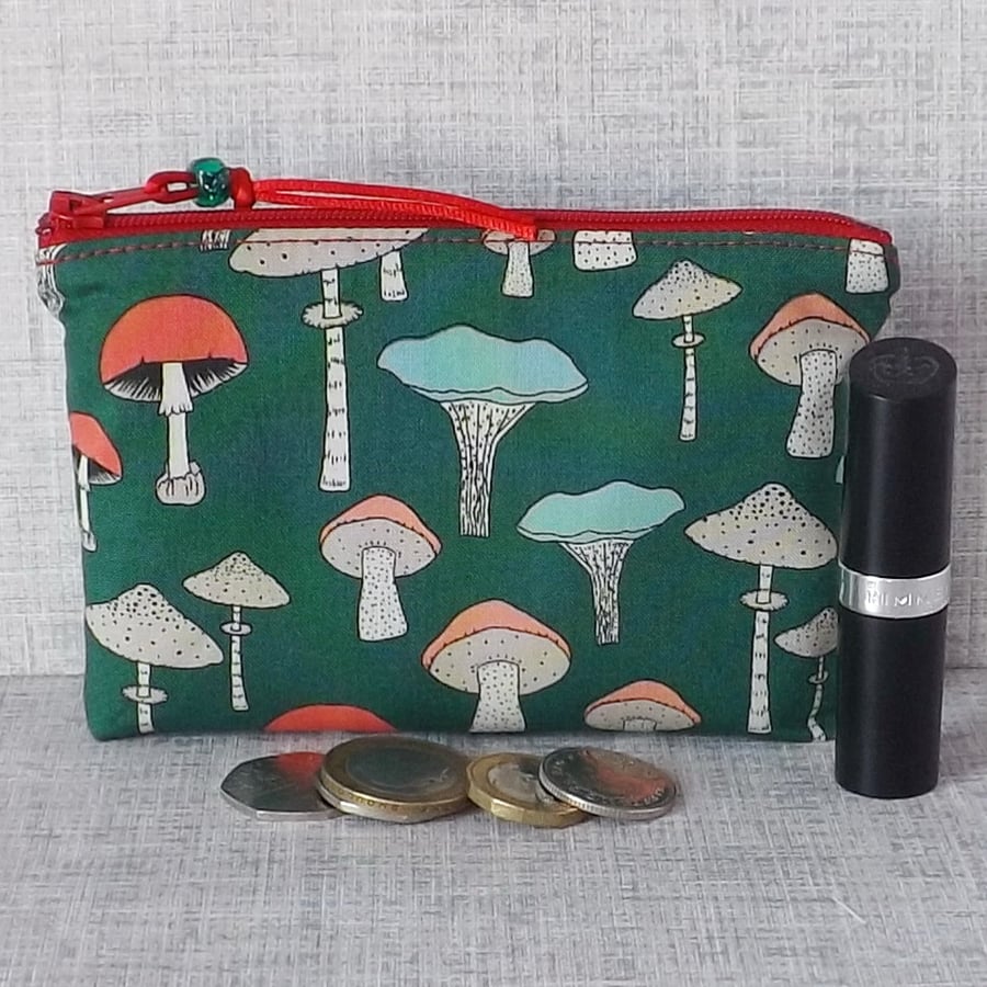 Coin purse, small make up bag, mushrooms