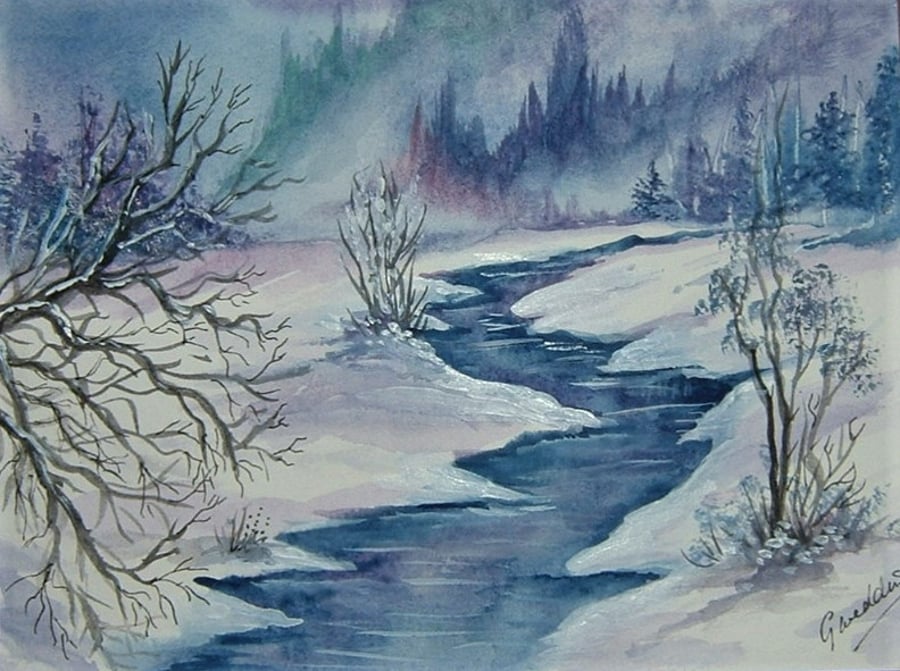 watercolour art painting winter snow (ref F221)