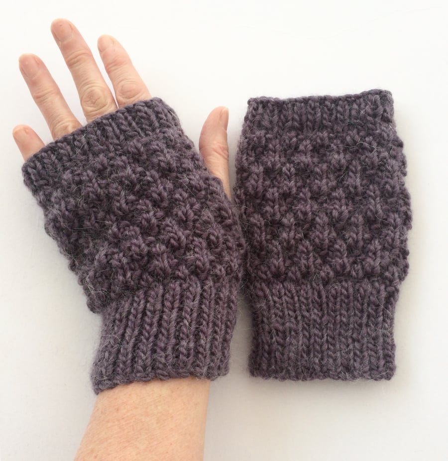 Purple Wool Fingerless gloves 