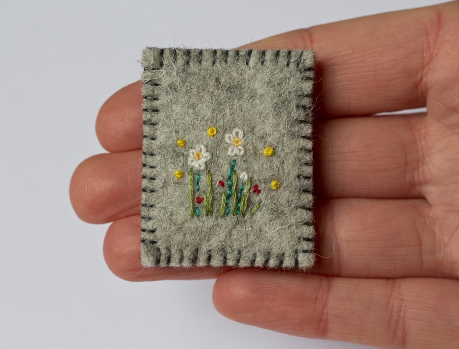 Wildflowers Textile Art Embroidered Wool Felt Brooch