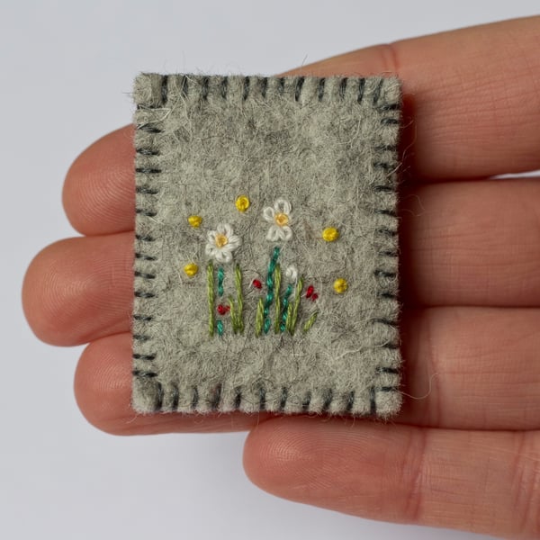 Wildflowers Textile Art Embroidered Wool Felt Brooch