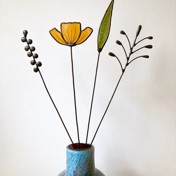 Forever Eternal Wild Flowers on stems - Handmade Stained Glass Flowers