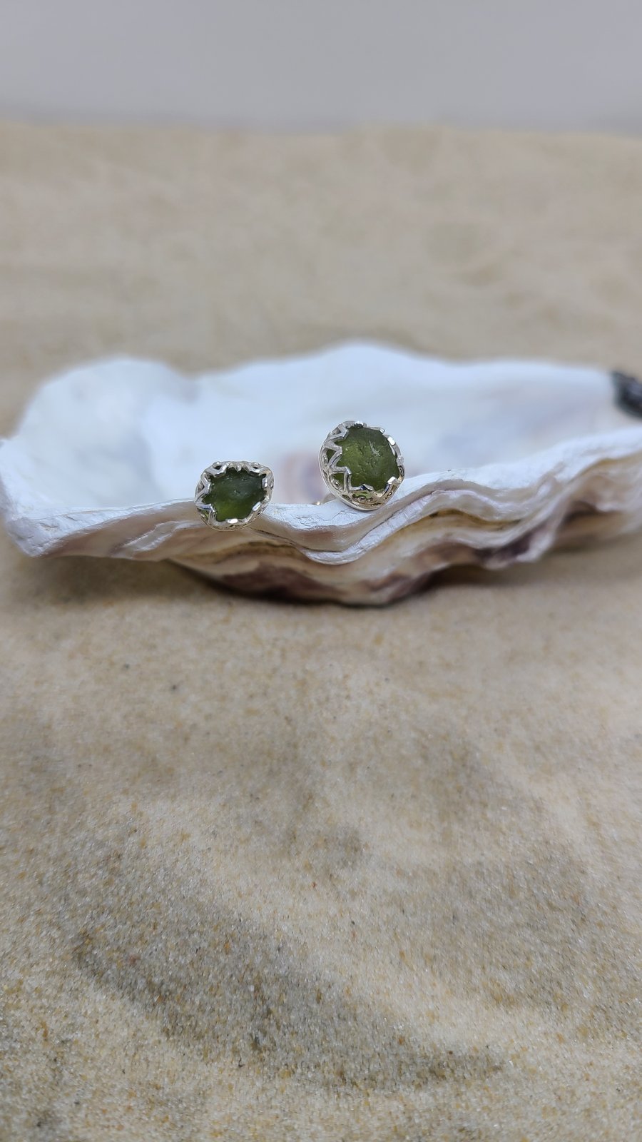 Green sea glass and silver studs