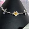 Sterling Silver Daisy and Bee Slider Bracelet