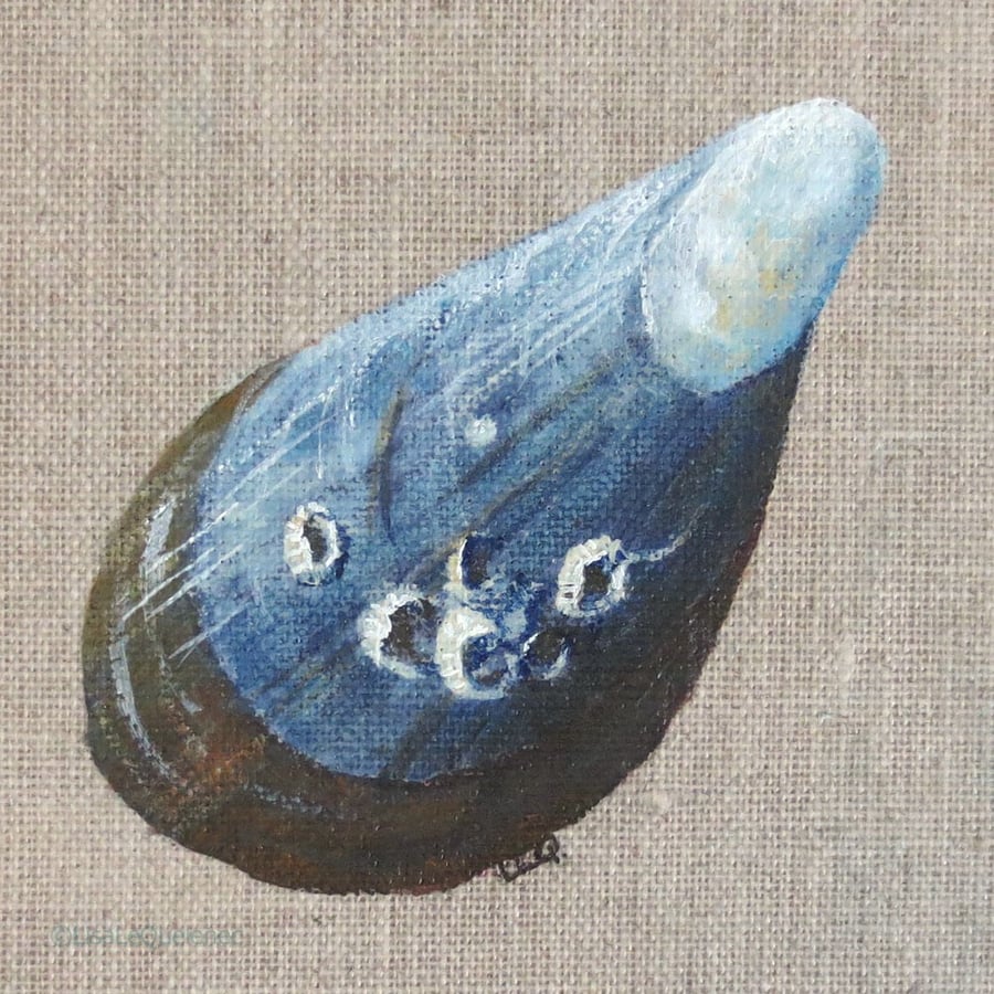 Mussel sea shell original miniature painting mini art