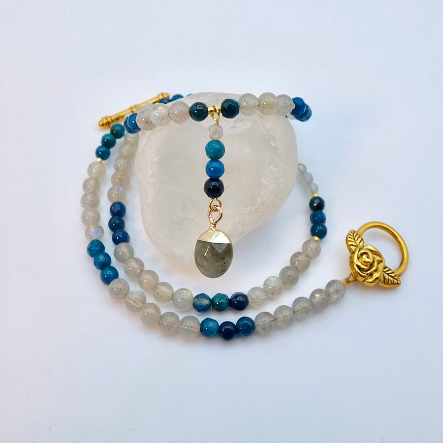 Labradorite & Peacock Agate Necklace, Birthday, Anniversary, Gifts For Her