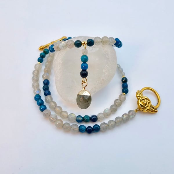 Labradorite & Peacock Agate Necklace, Birthday, Anniversary, Gifts For Her