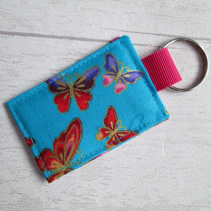 Butterflies on Blue Keyring or Bag Tag, Luggage Tag