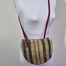 Semicircular Hand Woven Shoulder Bag.with Zip Closure in Greens and Browns.