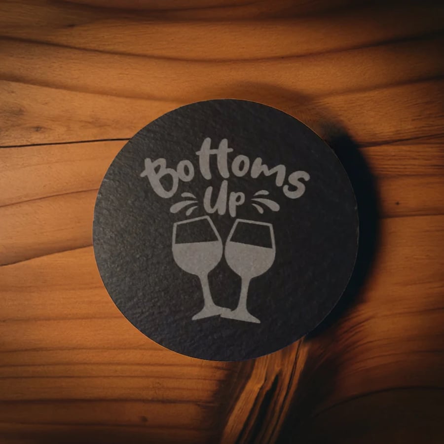 Set of 3 Round Drink Theme Slate Coasters, 10cm with anti-skid bumper feet.