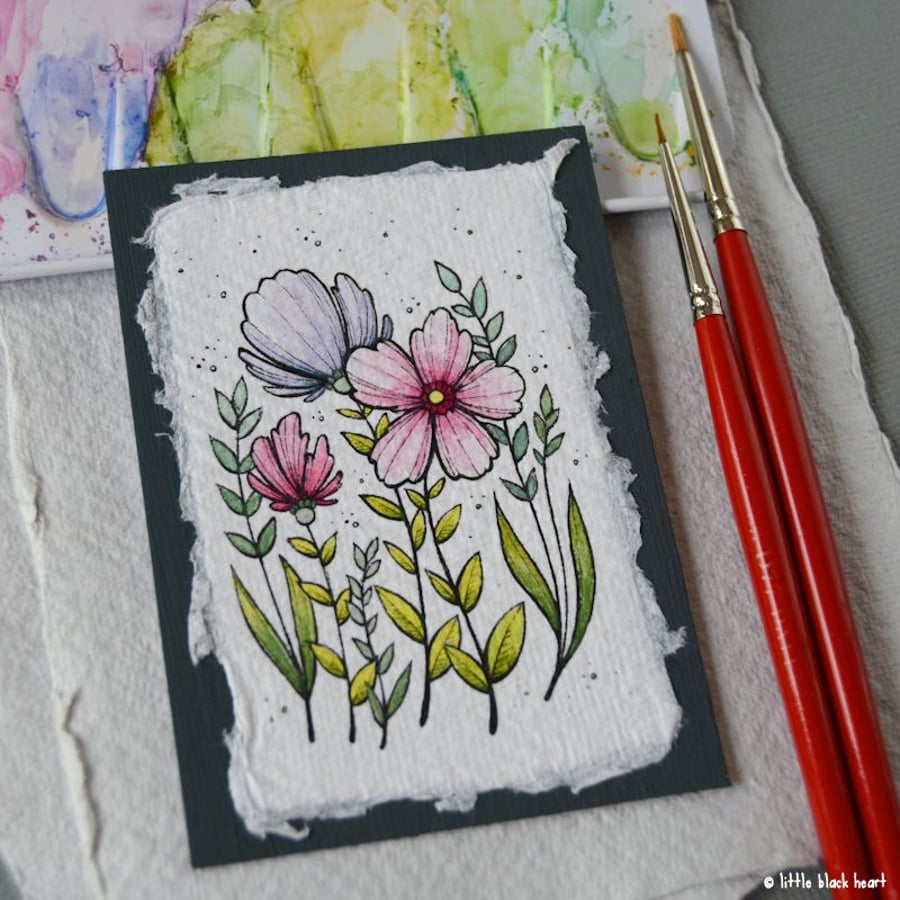 paper flowers (8) - original aceo