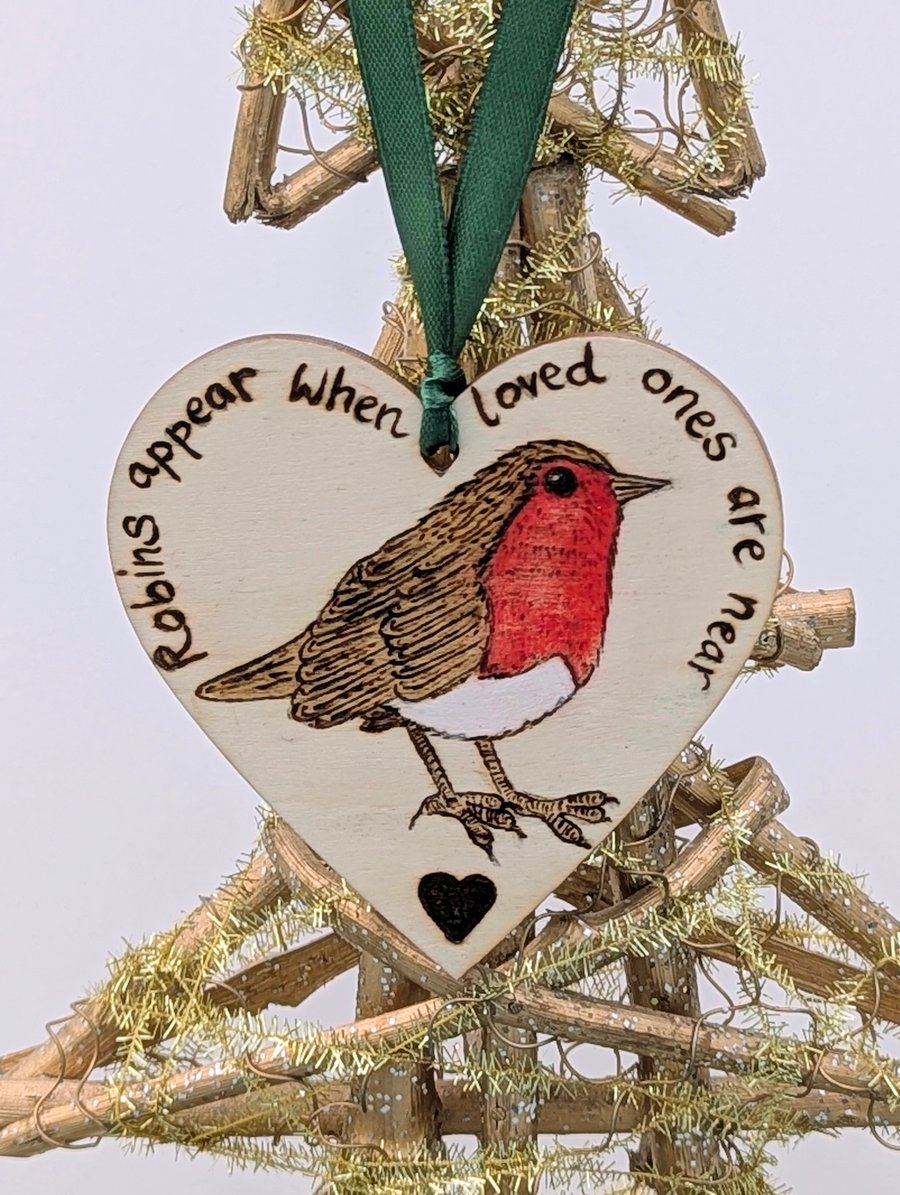 Robin decoration, wooden, robins appear when loved ones are near, memorial 