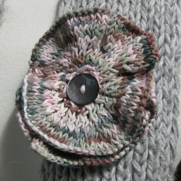 Mushroom Brown Knitted Flower Corsage