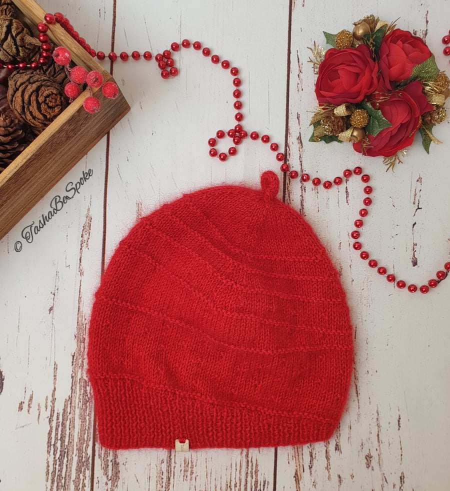 SALE Hand knitted hat, Women slouchy hat, Red beanie, Birthday gift for her  