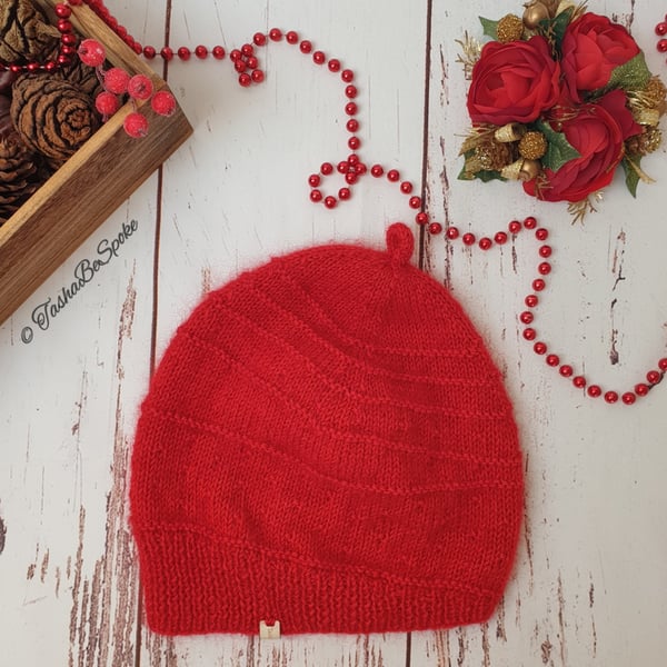 SALE Hand knitted hat, Women slouchy hat, Red beanie, Birthday gift for her  