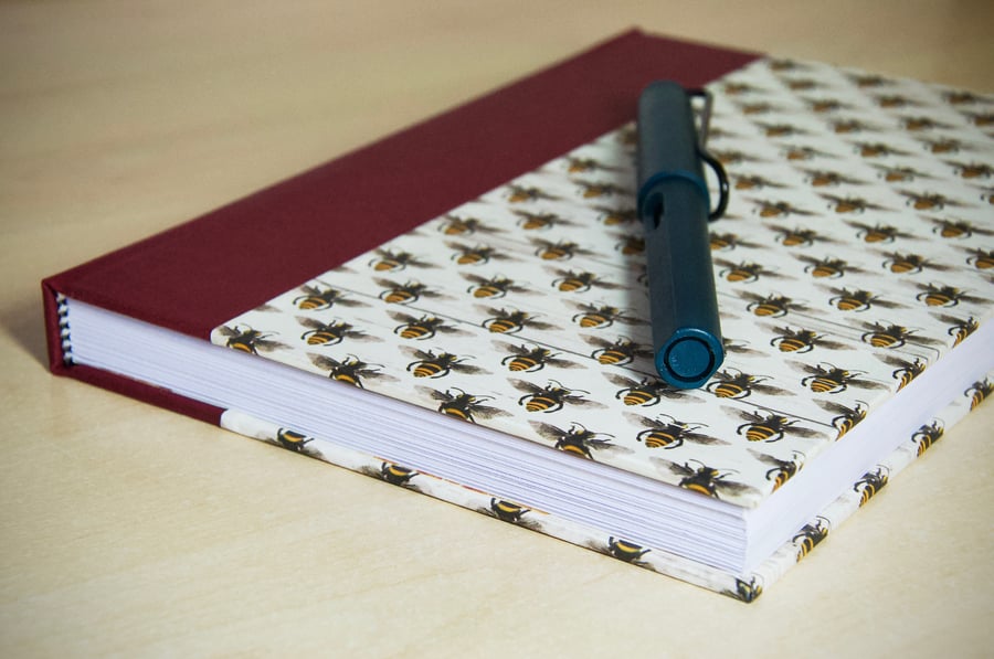 A5 Quarter-bound Hardback Notebook with decorative bee cover