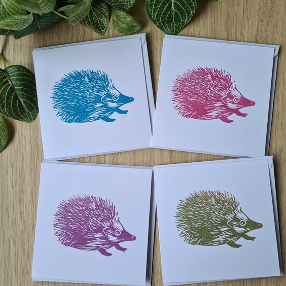 4 hegehog notecards thank you cards handprinted art