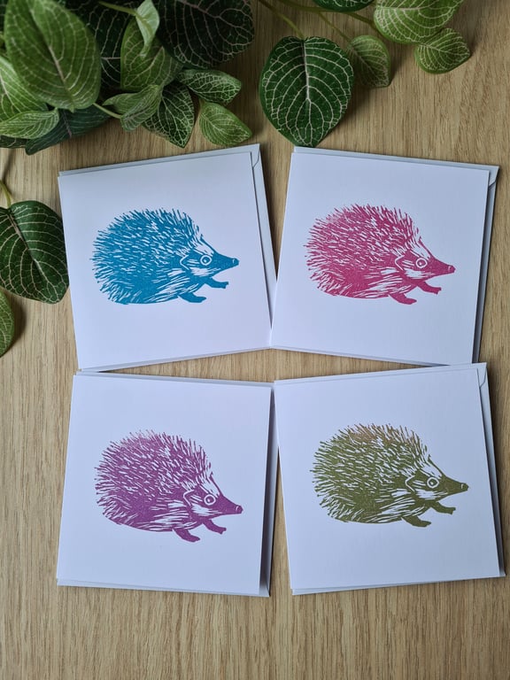 4 hegehog notecards thank you cards handprinted art