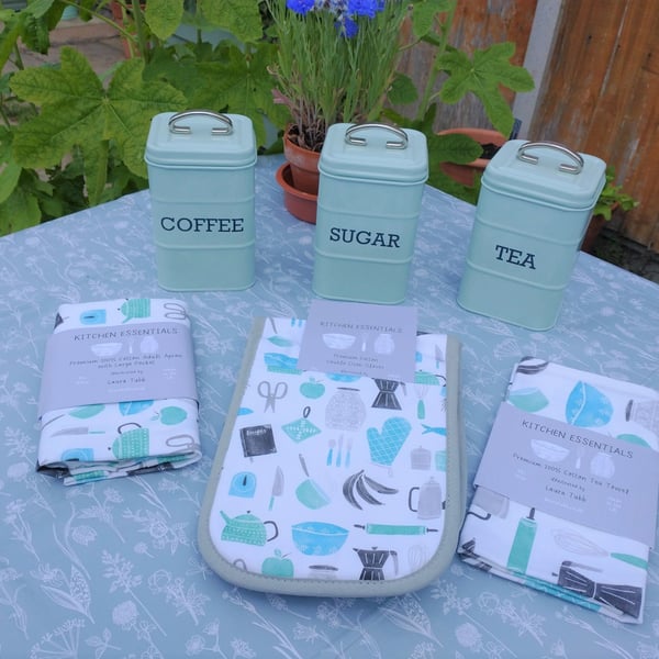 Kitchen Essentials Set - Apron, Tea towel and Oven gloves