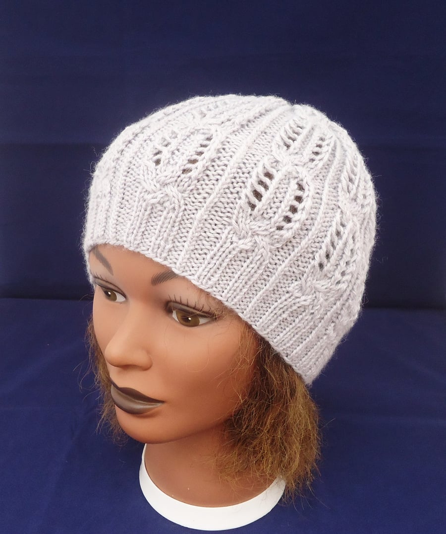 Women's Hand Knit Beanie, Wool Beanie for Ladies, Women Hat for Women in Grey
