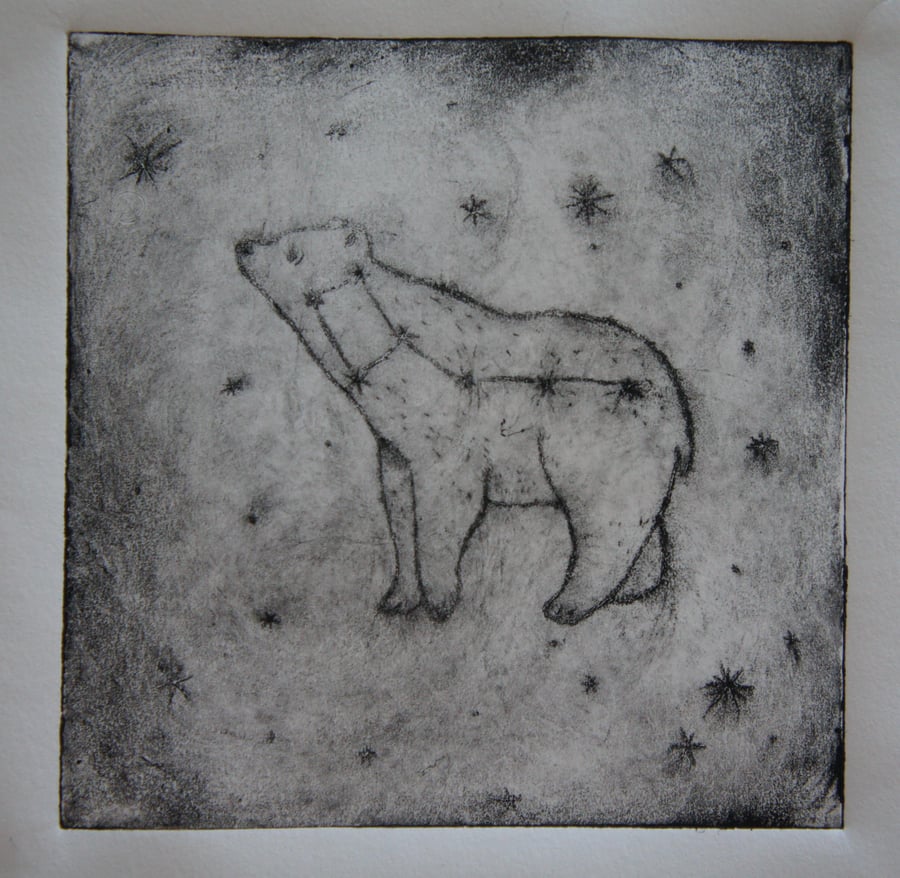 Ursa Minor, Little Bear Constellation, Drypoint Print